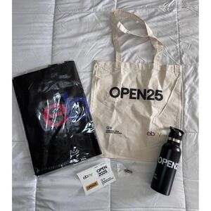 New eBay Open25 Swag - Two Large Bags, Water Bottle, Open25 Enamel Pin, Stickers
